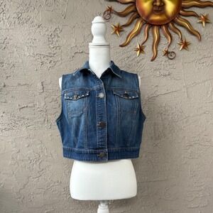 New York & Company Denim Vest Women's Studded‎ Sleeveless Jean Jacket